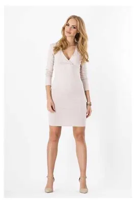 Produktbild von Damen Mini-Kleid V-Ausschnitt; Beige XXL/3XL 44/46