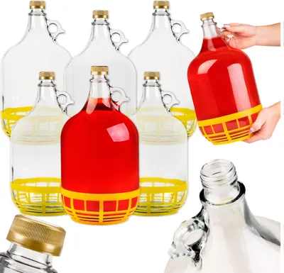 Zdjęcie produktu dla SuperButelki - Zestaw 6x GĄSIOR 5L balon, dama, butelka na wino w koszyku + 6x zakrętki, komplet