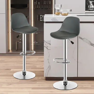 Produktbild von 2x Barhocker Tresenhocker,Kunstleder Gepolsterter Barstuhl mit PP Lehne und Fußstütze, Höhenverstellbar, Drehbar, Küchenstühle (Grau)