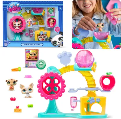 Obrázek produktu pro Littlest Pet Shop Sada figurek Fun Factory, zvířata + příslušenství, pohyblivé figurky 4+