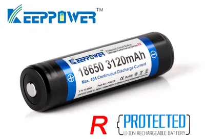 Imagen del producto de Batería de iones de litio 18650 Keeppower, 3120mAh, 3,6V - 3,7V, protegida (polo positivo elevado)