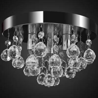A close-up studio shot of a crystal chandelier with a chrome finish against a black background.