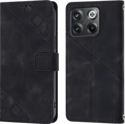 Produktbild von Hülle für OnePlus 10T 5G Prägung Flip Leder Brieftasche Schutzhülle mit Ständer Schwarz