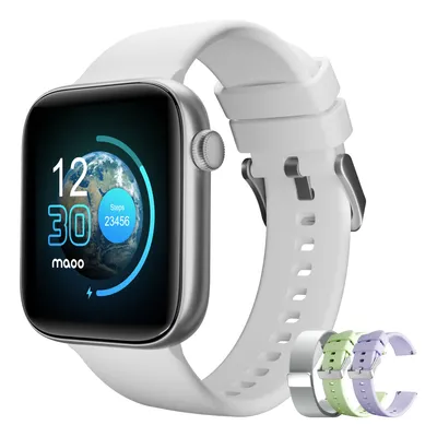 Produktbild von Maoo ProWatch, AMOLED Smartwatch, Damen und Herren, Milanese Armband, 3 Silikonarmbänder, Schrittzähler, Herzfrequenz, Blutdruck, Silber