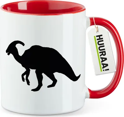 Produktbild von Huuraa Kaffeetasse Parasaurolophus Dinosaurier 330ml Rot Keramik Kaffeebecher Geschenkidee