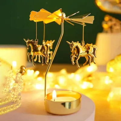 Produktbild von Drehbarer Kerzenhalter Karussell Teelichthalter Unicorn Eisen für Frauen Mama Geschenk