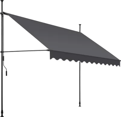 Produktbild von Tectake Klemmmarkise 300x180 cm, schwarz/grau, Polyester Tuch, pulverbeschichtetes Stahl-/Aluminiumgestell, UV-Schutz 50+, boden- & deckenschonende Kunststoffkappen, Sichtschutz