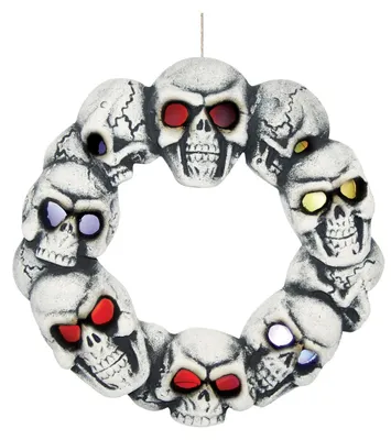 Produktbild von Unheimlicher Totenkopf Türkranz mit LED Beleuchtung