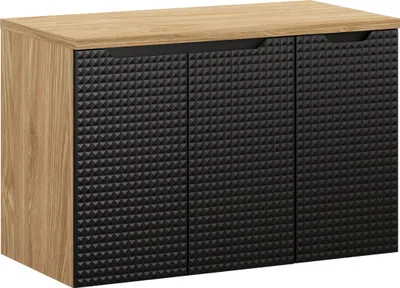 Zdjęcie produktu dla Szafka Łazienkowa 90Cm Z Blatem Czarny Mat 3D Dąb Olejowany