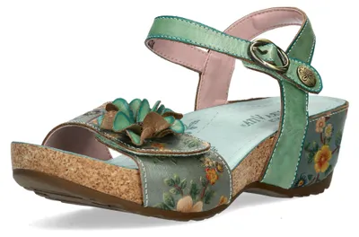 Produktbild von Laura Vita Damen Sandalette mit Blumenmuster und Keilabsatz Daphneo 07, Größe:37 EU, Farbe:Grün