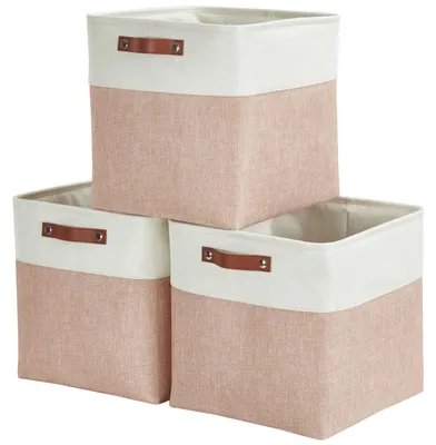 Obrázok produktu pre Sada 3 úložných košov – kocky, rozmery 33 x 33 x 33 cm, farby ružová a biela