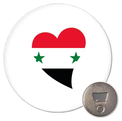 Produktbild von Huuraa Magnet Syrien Flagge Herz 59mm Kühlschrankmagnet rund Flaschenöffner Geschenkidee