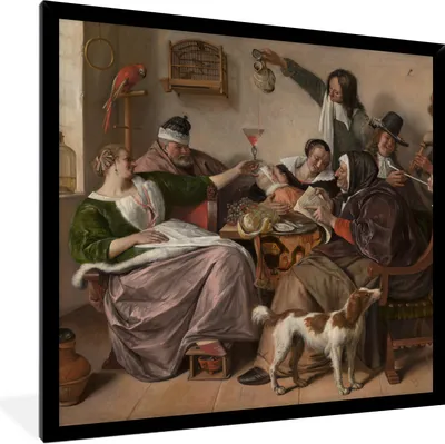 Produktbild von MuchoWow® Gerahmtes Poster So früh wie gesungen, so spät wie geguckt - Jan Steen 40x40 cm - Poster mit Schwarzem Bilderrahmen Wandposter Rahmen Foto Bilder - Mit Rahmen - Wanddekoration Schlafzimmer
