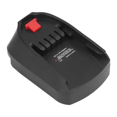 A black battery adapter for power tools is shown on a white background.