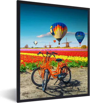Produktbild von MuchoWow® Gerahmtes Poster Heißluftballon - Orange - Tulpen 30x40 cm - Poster mit Schwarzem Bilderrahmen Wandposter Rahmen Foto Bilder - Wanddeko - Kunstdrucke