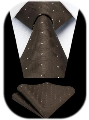 Produktbild von Krawatten Set Herren Braun Plaid Krawatte mit Einstecktuch Formell Business