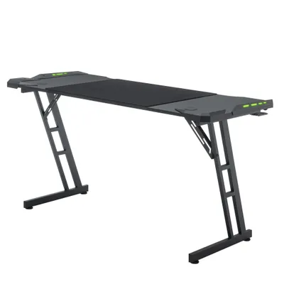 Produktbild von XMTECH Gaming Schreibtisch 140x60cm LED, Gamingtisch mit Kabelloch, Kopfhörerständer & Getränkehalter