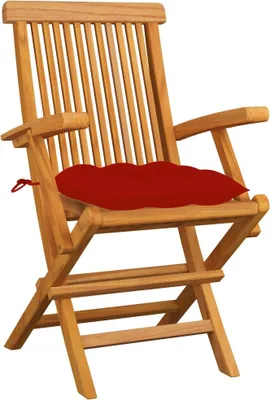 Produktbild von vidaXL Gartenstühle mit Roten Kissen 3 Stk. Massivholz Teak