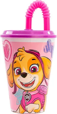 Produktbild von Wasserbecher mit Strohhalm für Kinder STOR 74530 430 ml Paw Patrol Skye (rosa)