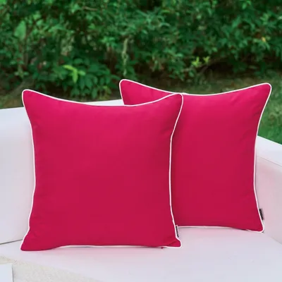 Productafbeelding van Waterdichte kussenhoezen, 45x45 cm, rood met rozenprint, set van 2, geschikt voor binnen- en buitengebruik