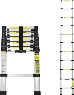 Obrázek produktu pro Clanmacy 4,4 m teleskopický žebřík Jednoduchý žebřík Skládací žebřík Hliníkový žebřík Stupňovitý žebřík Víceúčelový žebřík