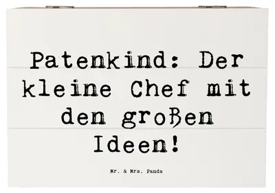 Produktbild von Mr. & Mrs. Panda Holztruhe Spruch Patenkind Chef 22 x 15 cm - Weiß - Geschenk, Humor, Liebe, Familie, Patenschaft, Kiste mit Deckel, Fürsorge, Box, fotobox, schmuckkiste
