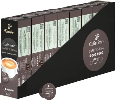 Produktbild von Tchibo Cafissimo Vorratsbox Caffè Crema kräftig Kaffeekapseln, 80 Stück – 8x10 Kapseln (Kaffee, intensiv mit kräftigen Röstaromen), nachhaltig & fair gehandelt