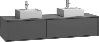 Produktbild von Anthrazitfarbener wandhängender Badezimmerschrank mit zwei Waschbecken - Breite 150 - ISAURE II