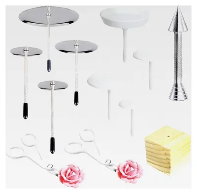 Produktbild von Set mit 12 Icing Blumennägeln - Dekoration mit Blumenheber und Holzhalter