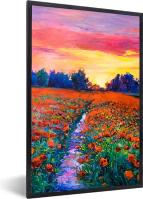 Produktbild von MuchoWow® Gerahmtes Poster Malerei - Natur - Blumen - Ölfarbe 40x60 cm - Poster mit Schwarzem Bilderrahmen Wandposter Rahmen Foto Bilder - Papierdruck - Wandbilder