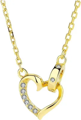 Produktbild von Suzan Gold® 925 Silber Herz Halskette vergoldet für Damen | Feine Kette Heartlace mit funkelndem Zirkonia Herz | Hautfreundlicher Schmuck, wasserfest und stilvoll | Geschenk für Frauen