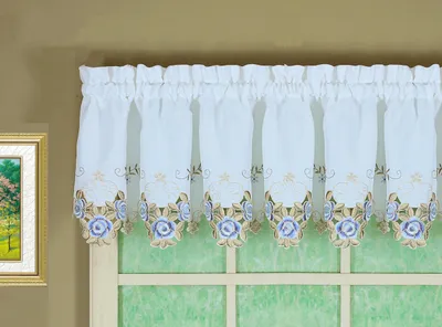 Stickerei Valance, 35,6x152,4 cm, Weiß/Blau, 1 Panel