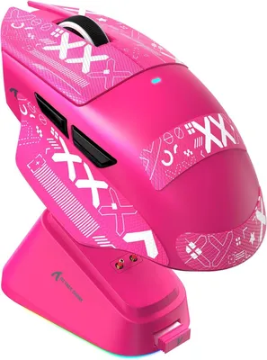 Produktbild von Maus mit magnetischer Ladestation, PixArt PAW3311 Gaming-Sensor, 25.000 DPI, 500-mAh-Akku, Bluetooth-/kabellos-/kabelgebunden, ergonomisch