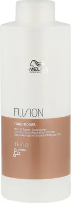 A white bottle of Wella Professionals Fusion Intense Repair Conditioner.
