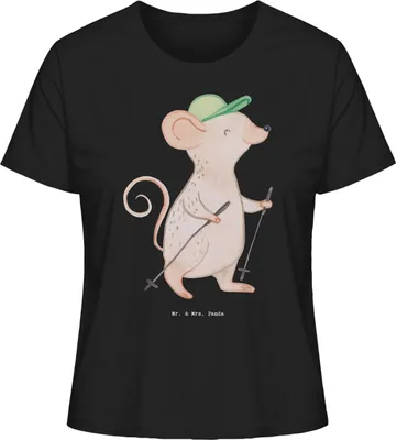Produktbild von Mr. & Mrs. Panda damen shirt Maus Walking Größe S - Schwarz - Geschenk, Basic, Schnelles Gehen, Walken, Sommershirt, Baumwoll T-Shirt, Oberteil, Spazieren
