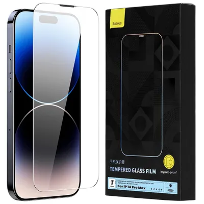 Produktbild von Baseus Vollbild-Hartglas für iPhone 14 Pro Max mit Lautsprecherabdeckung 0,4 mm + Montageset