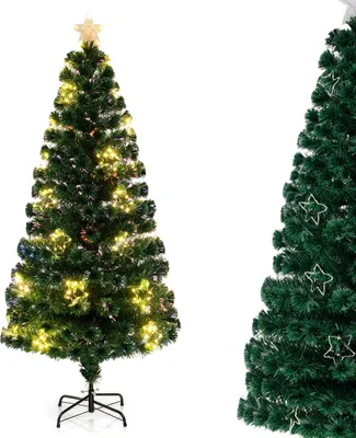 Produktbild von COSTWAY Künstlicher Weihnachtsbaum 180cm mit Sternspitze, 36 warmweißen LEDs & 230 Zweigspitzen, Tannenbaum aus Glasfaser, Christbaum Kunstbaum
