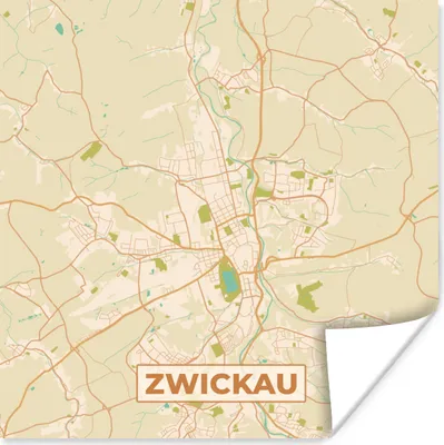Produktbild von MuchoWow® Poster Zwickau - Karte - Vintage - Stadtplan 75x75 cm - Wand Dekoration