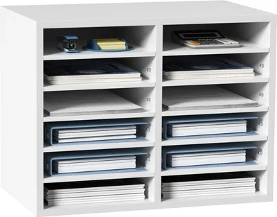 Produktbild von VEVOR Briefablage Schreibtisch Organizer 520 x 305 x 410 mm, 2,3–5,6 cm Einstellbar A4 Stapelbar, Papierablage, Aufbewahrung Schreibtisch Ablagesystem Organisation, Ablage (Weiß, 2 x 6 Fächer)