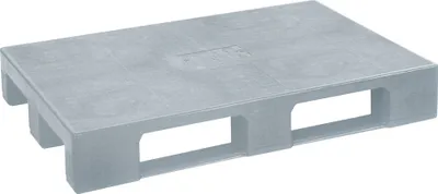 Produktbild von Kunststoffpalette im Euromaß mit 3 Kufen, LxBxH 1200 x 800 x 150 mm, Gewicht 23 kg, geschlossene Deckfläche, grau