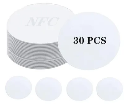 Zdjęcie produktu dla Naklejki nfc NTAG215 do programowania 30 sztuk białe samoprzylepne