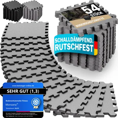Produktbild von MONZANA® 54x Bodenschutzmatten Fitness & Pool mit Randstücken 30 x 30 cm 4,6 qm rutschfest Eva-Schaumstoff Puzzlematte Trainingsmatten Fitnessgeräte