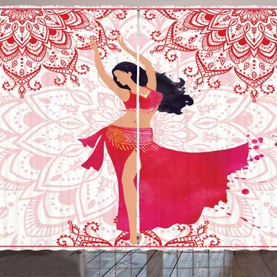Produktbild von ARANDE orientalisch Gardine, Bauchtänzerin Frau und Blumenverzierungen, 280 x 175 cm, Rosa