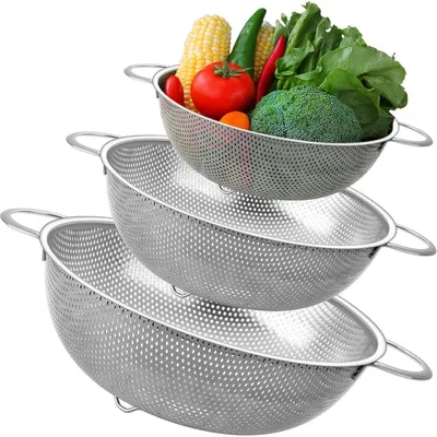 Productafbeelding van RVS past Siev, afgietzeef, microgeperforeerd, 3 stuks, 28+22+16 cm