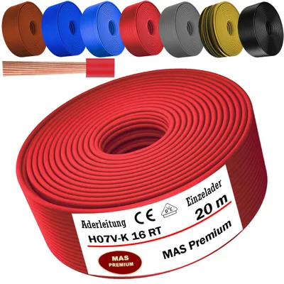 Image de Câble d'alimentation de 20 mètres, type H07 V-K RT, 1x16 mm², de couleur rouge, monoconducteur, flexible