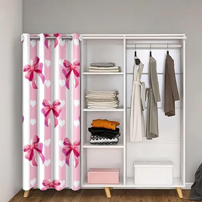 Zdjęcie produktu dla Zasłona na drzwi, różowa, wzór z kokardkami, 132x203 cm
