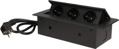 Produktbild von Einbausteckdosen Für Arbeitsplatten 3X2P+Z, Mit 1,5 M Freesarz, Schwarz – On-Ae-1337/B