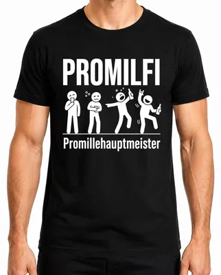 Produktbild von PROMILFI Promillehauptmeister Lustig Saufen Bier Party Alkohol Herren T-Shirt, Schwarz, S