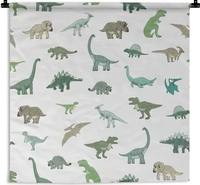 Produktbild von MuchoWow® Wandteppich Wandbehang Dinosaurier - Grün - Jungen - Braun - Kind - Muster 150x150 cm Tapisserie Dekoration Wandtuch - Wohnaccessoires - Modernes