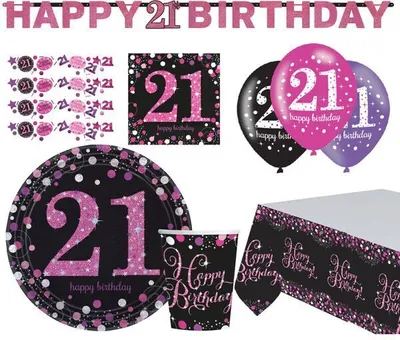 Produktbild von Geburtstag Partyset pink schwarz Frau Zahl 18 21 30 40 50 60 70 80 Partyartikel Dekoration